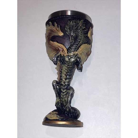 Medieval Wine Goblet Flame Dragon Fantasy Chalice 7” Tall, 7 oz Cup Damaged Hand - Picture 1 of 6